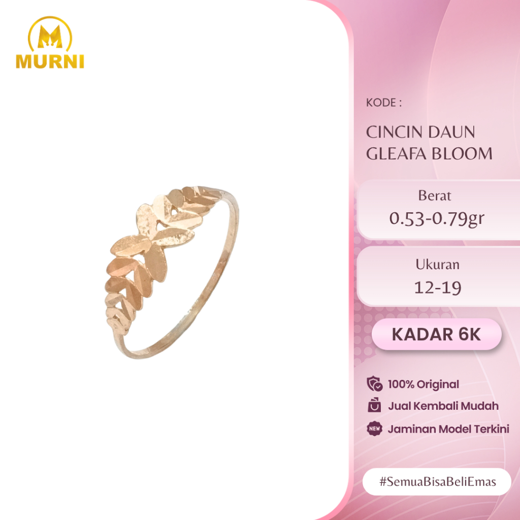 Cincin Daun Gleafa Bloom 6K Murni Bekonang