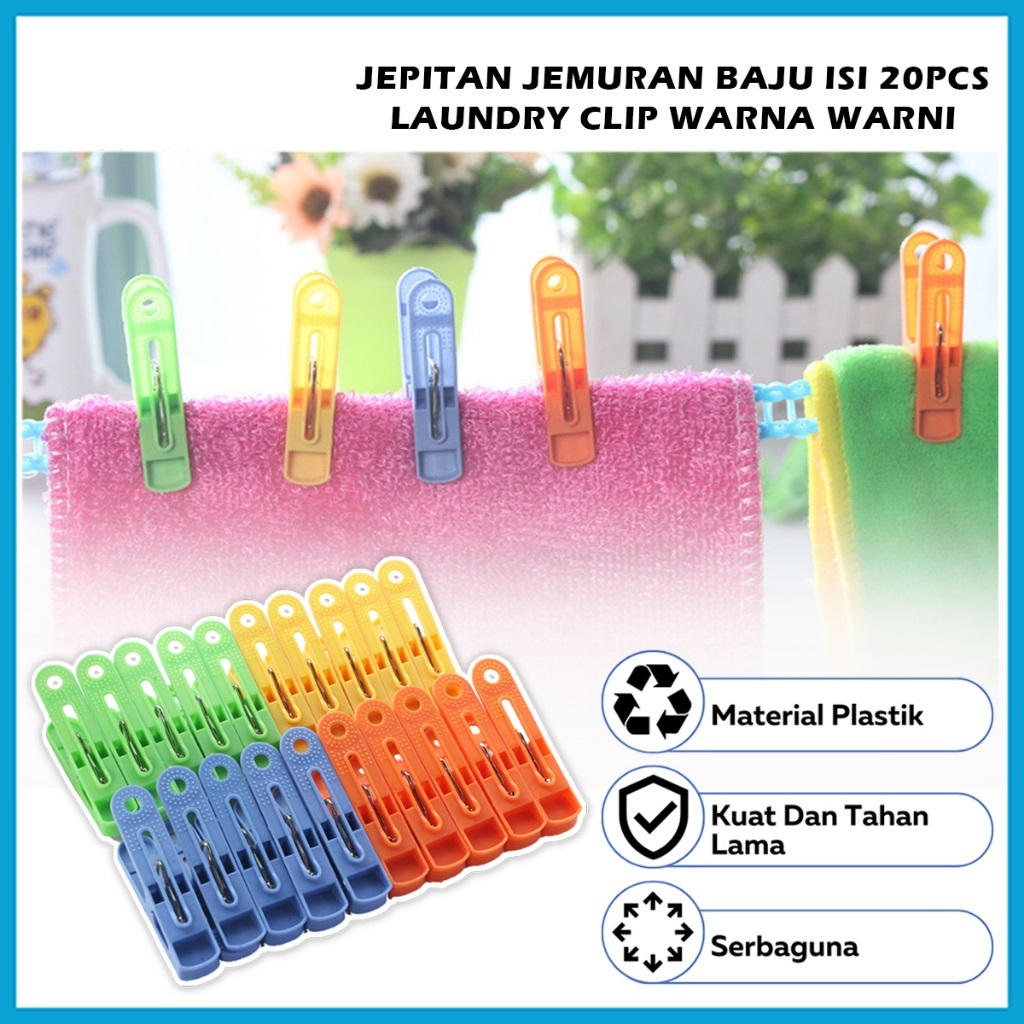 Jepitan Jemuran Baju (isi 20pcs) / Holder Plastik Warna Jepit Jemur Cucian Rumah Tangga Laundry Loun