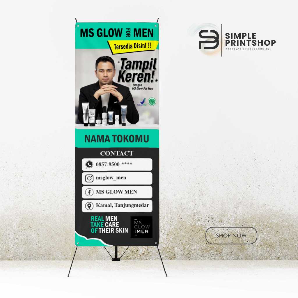 print 60x160 cm spanduk banner ms glow men custom desain