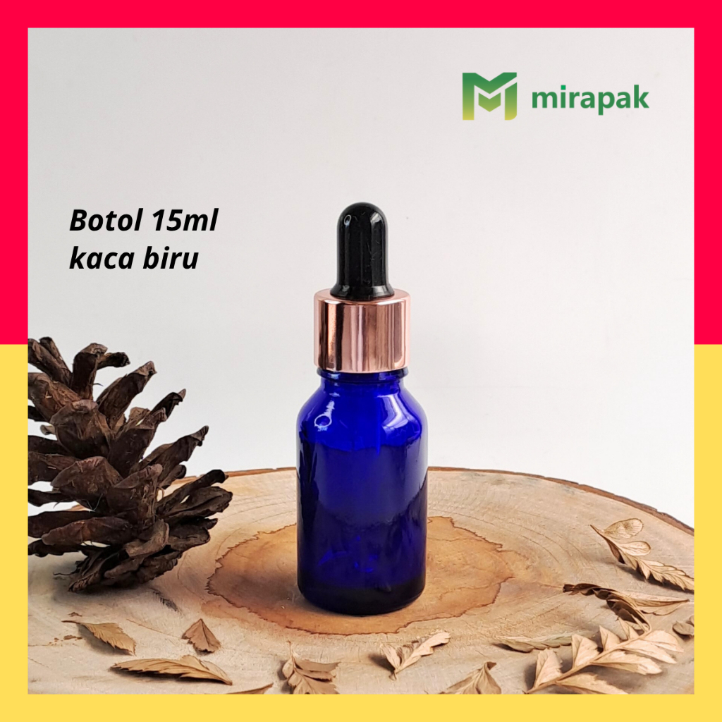 BOTOL PIPET 15ML BIRU KACA TEBAL - RING ROSE GOLD KARET HITAM - SERUM KOSMETIK SKINCARE - R18ROSEGOL