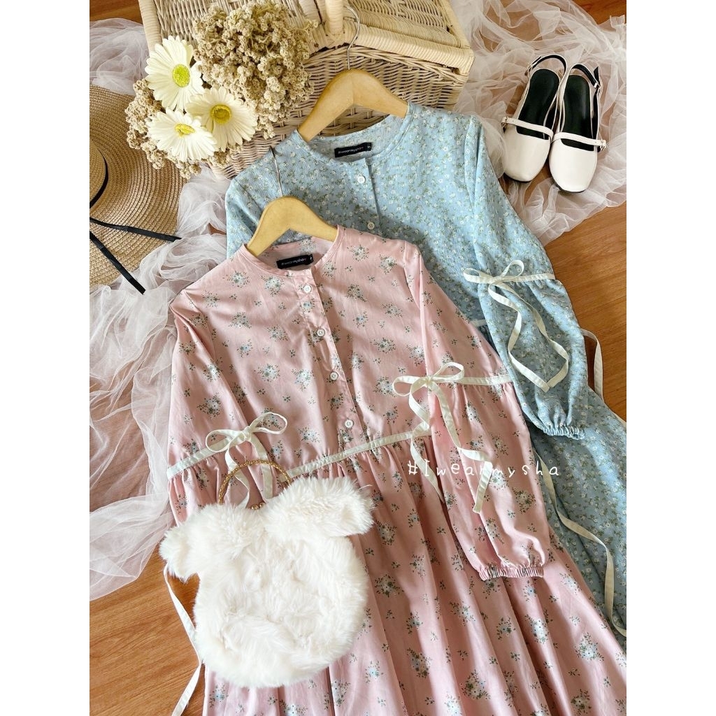 Mysha Iwearmysha CALLIA DRESS Gamis Motif Bunga Pastel Korean Style Size S M L XL XXL