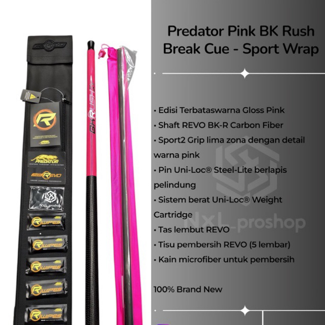 Stik Billiard Predator Pink BK Rush Break Cue - Sport Wrap