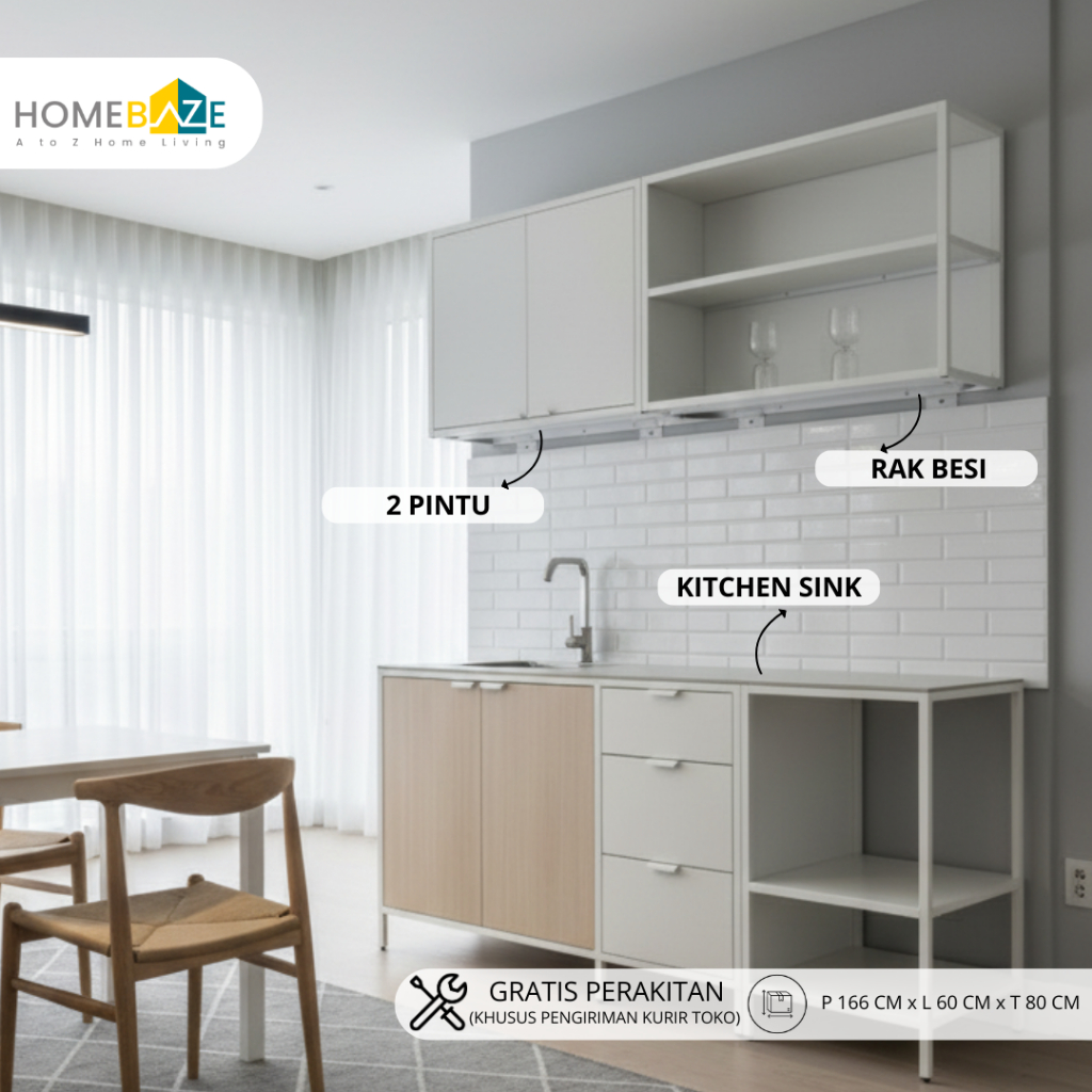Homebaze - Kitchen Set Besi Atas Bawah + Sink, Kitchen Besi,  Kabinet Bawah Sink