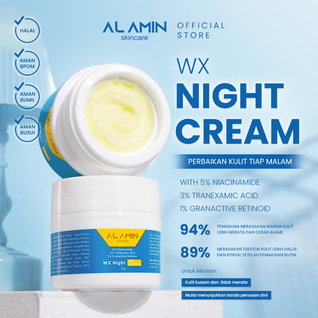 (New Package) Alamin Wx Night Cream with 5% Niacinamide | Krim Malam Brightening/Whitening/Glowing S