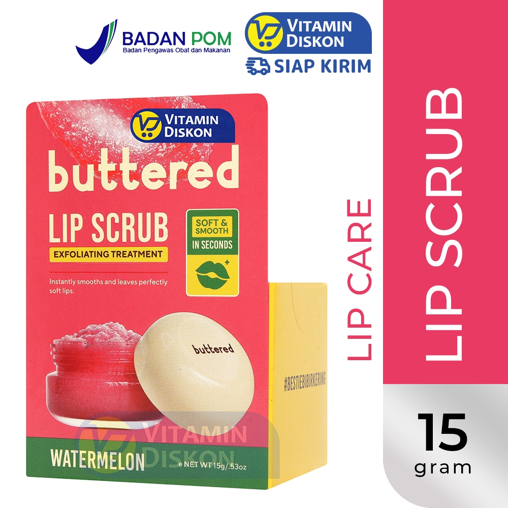 BUTTERED LIP SCRUB WATERMELON | Scrub Bibir Kering dan Pecah-Pecah, Eksfoliasi, Melembabkan, Mencera