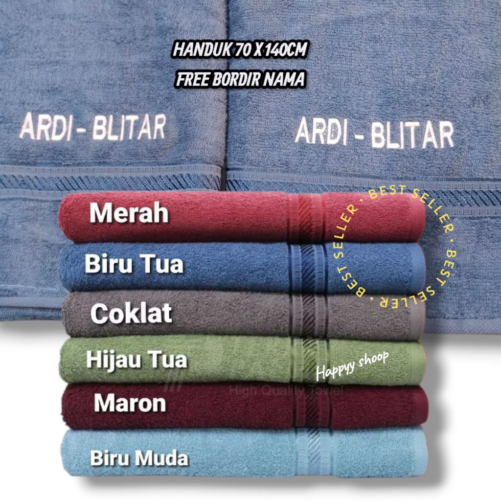 HANDUK MANDI KOSTUM BORDIR NAMA UKURAN BESAR UK 70 X 140CM