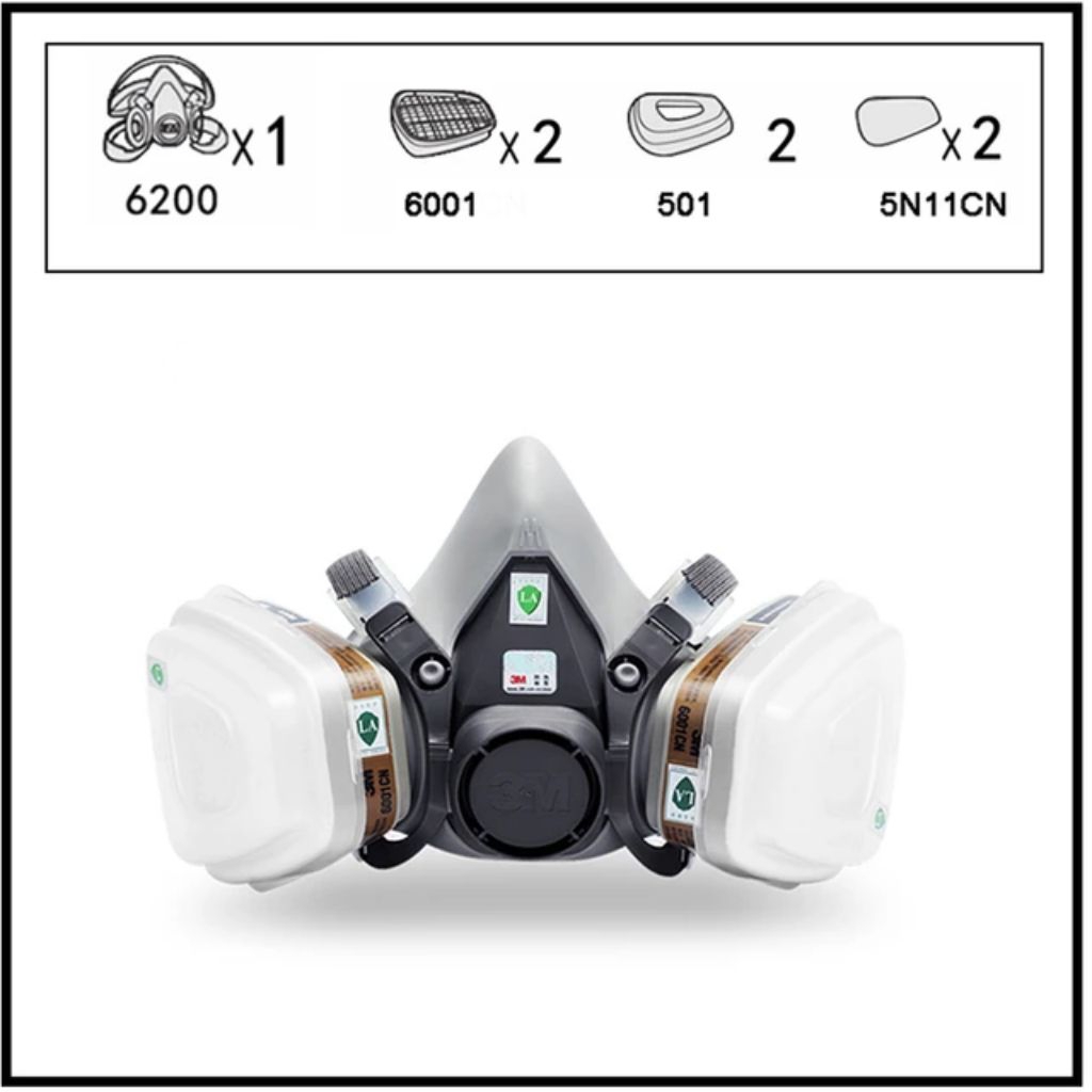 3M 6200 Masker Respirator Half Face Gas Mask + 3M 6001 Cartridge Filter Set