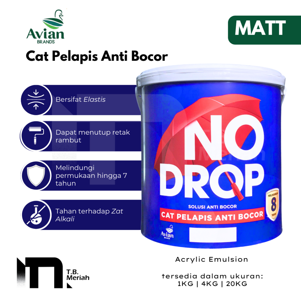 ⁠NO DROP Cat Pelapis Anti Bocor 20Kg Tinting Warna - Waterproofing - Cat Dinding Tembok Warna Tintin