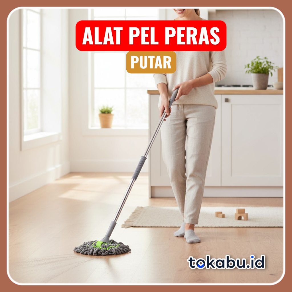 Alat Pel Putar Peras Otomatis / Pel Putar Peras Sumbu Microfiber / Alat Pel Lantai Putar Peras