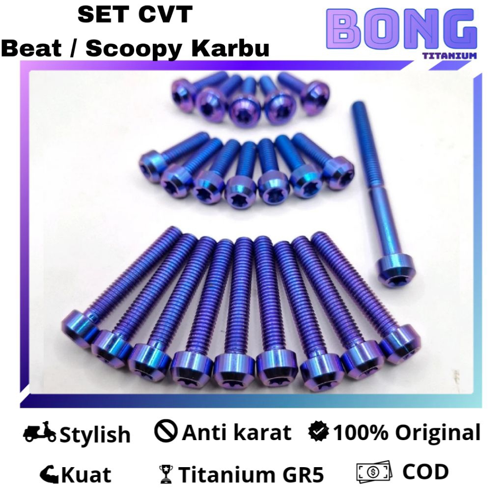 Baut Titanium Set Bak Cvt Motor BEAT / SCOOPY Karbu Titanium Gr5 Original