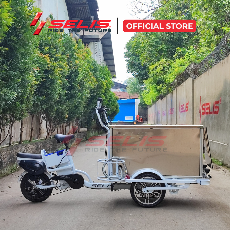 SELIS - Gerobak Listrik Pujasera 4 Bakso Box Stainless Steel ( Gerobak Listrik Sepeda Listrik / Gero
