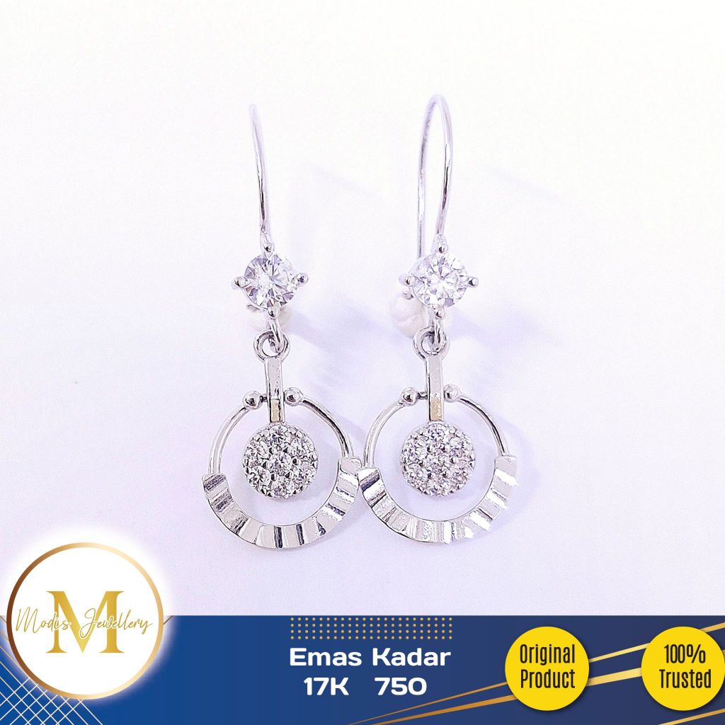 MODIS JEWELLERY - Anting Daisy Bulat Putih - Emas 17k  750