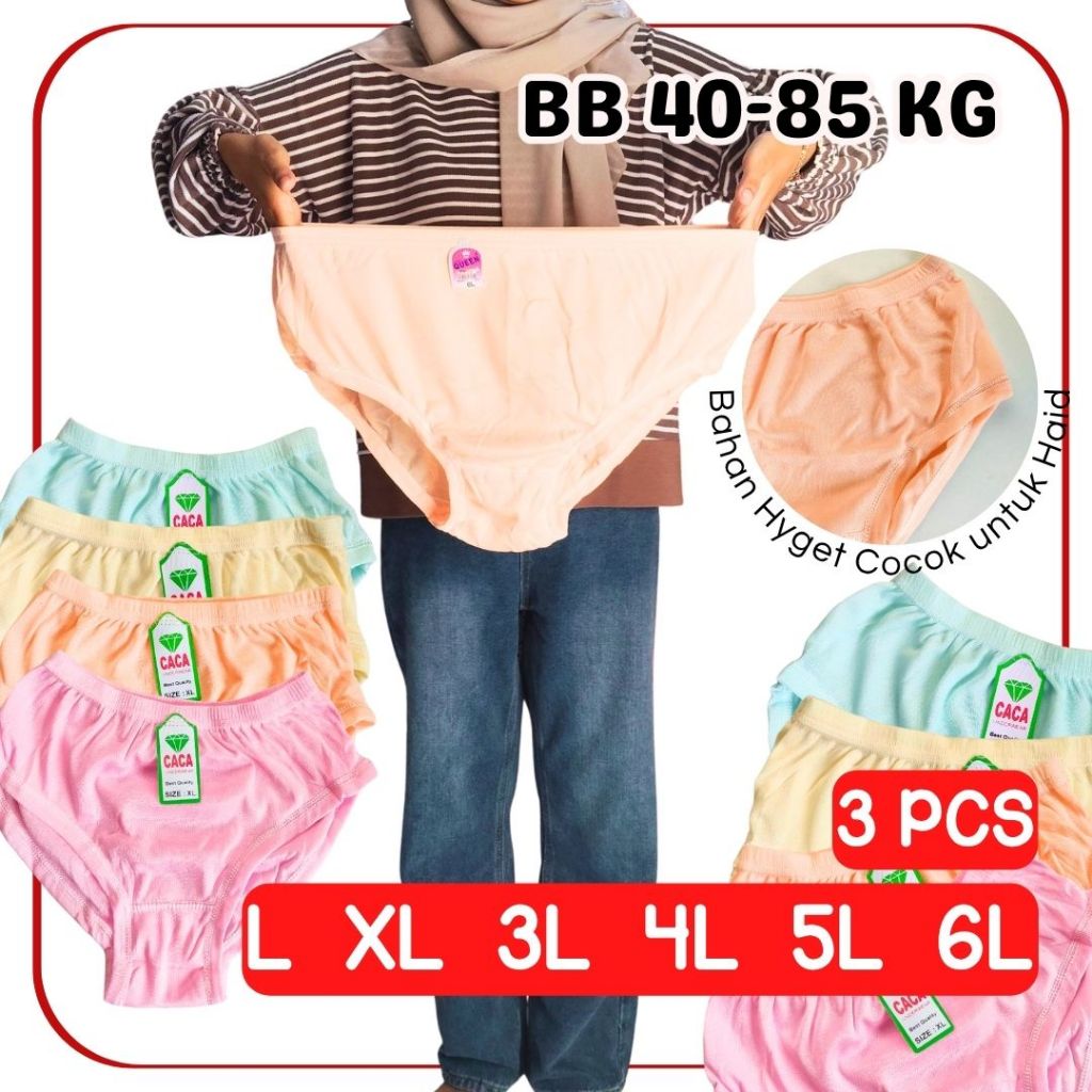3 pcs Celana Dalam Jumbo Wanita 3L 4L 5L 6L CD Lusinan Grosir Haid Nifas HYGET POLOS GRIYO DALEMAN99