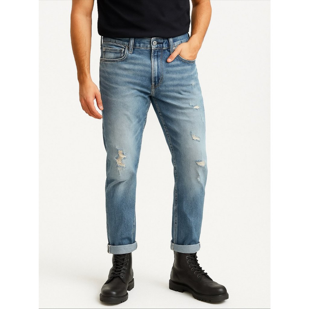 UNIQLO KAIHARA SELVEDGE DENIM SLIM TAPER CROP LIGHT BLUE WASH JEANS (30-31)