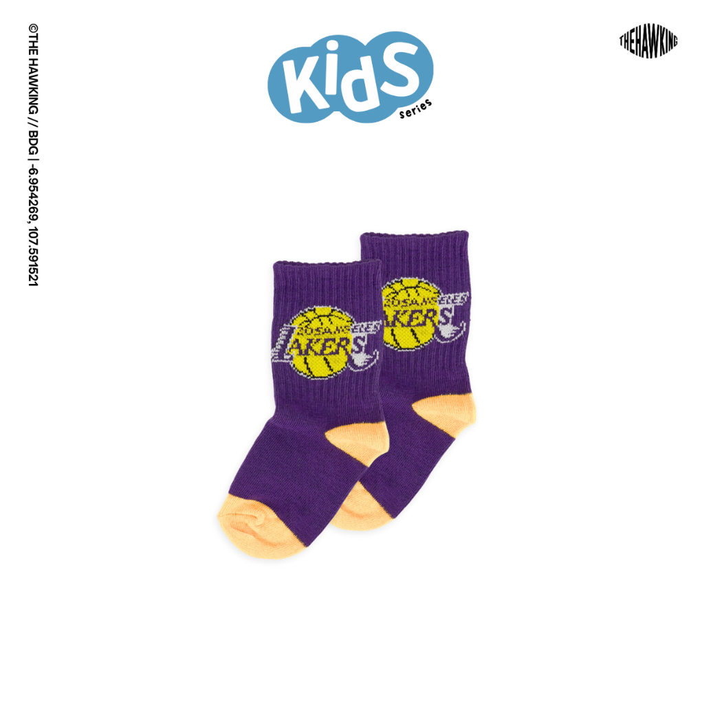 HAWKING - Kaos Kaki Anak Oldschool Kids Motif Lakers Ungu - AK72