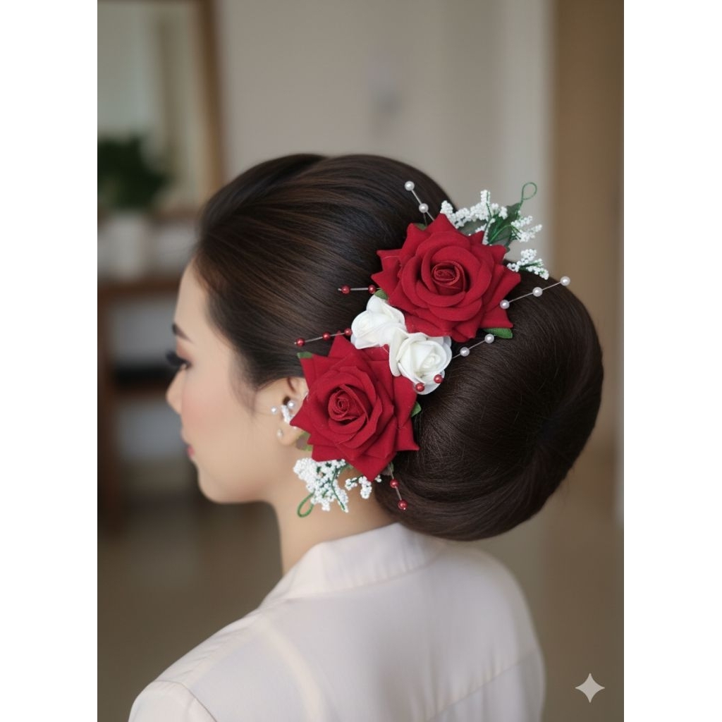 Aksesoris Sanggul Bunga mawar / Bunga Semanggi / Hiasan Sanggul