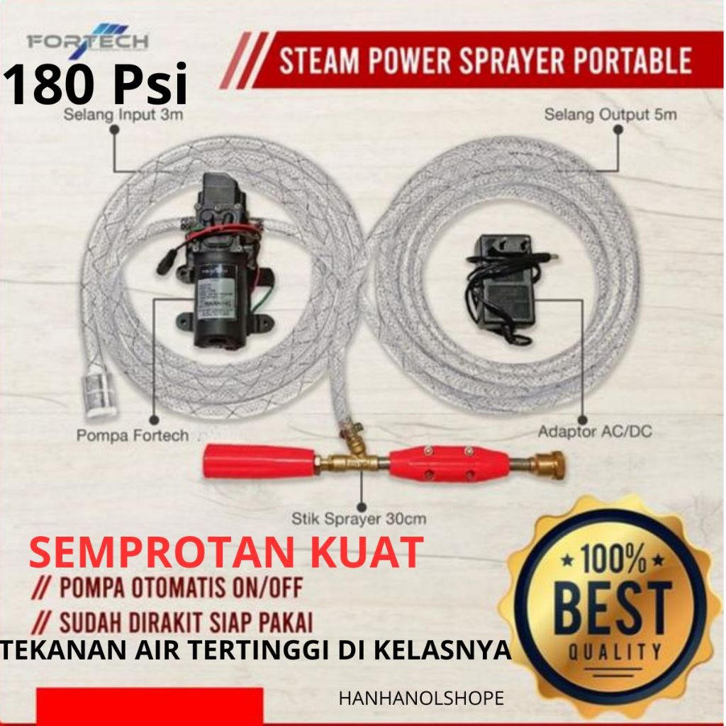 Mesin Steam 180 Psi Alat cuci motor dan mobil AC Siram Tanaman FORTECH 180 Psi, power sprayer portab