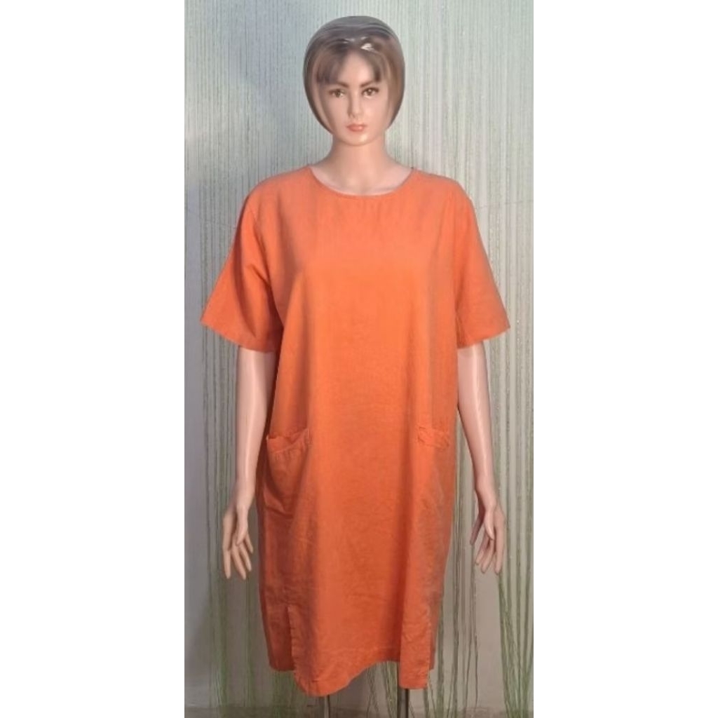 dress jumbo orange oranye lengan pendek