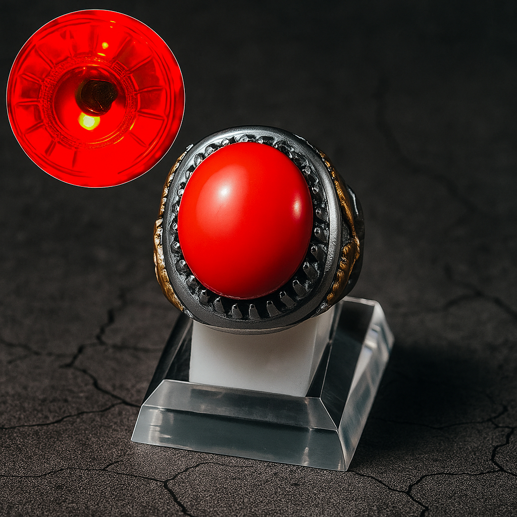 Cincin Batu Merah Delima Nyala Sulap Gimmick