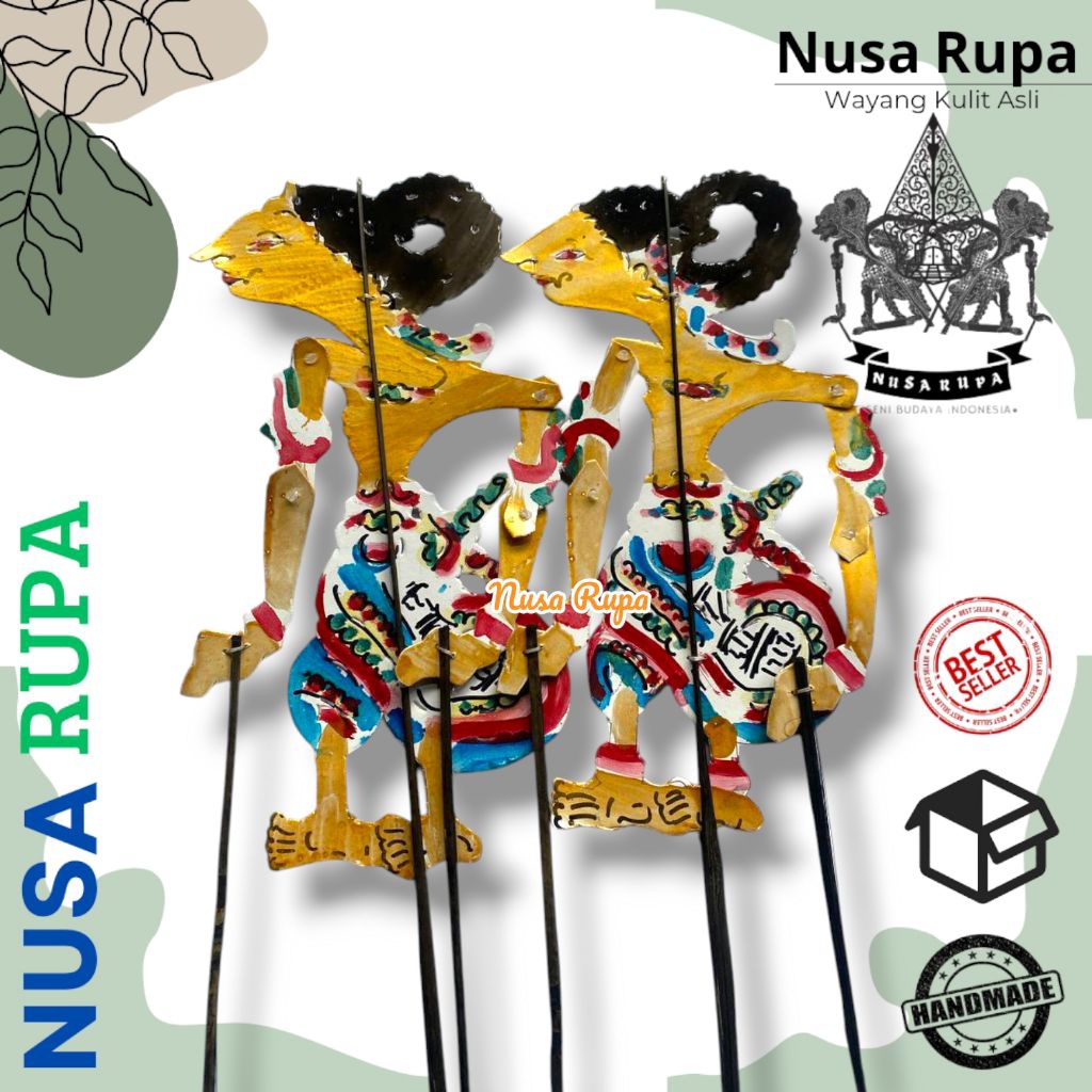 Wayang Kulit Kertas Nakula Sadewa / Nakulo Sadewo  Duplek 30cm Gapit Bambu – Souvenir, Dekorasi Dind