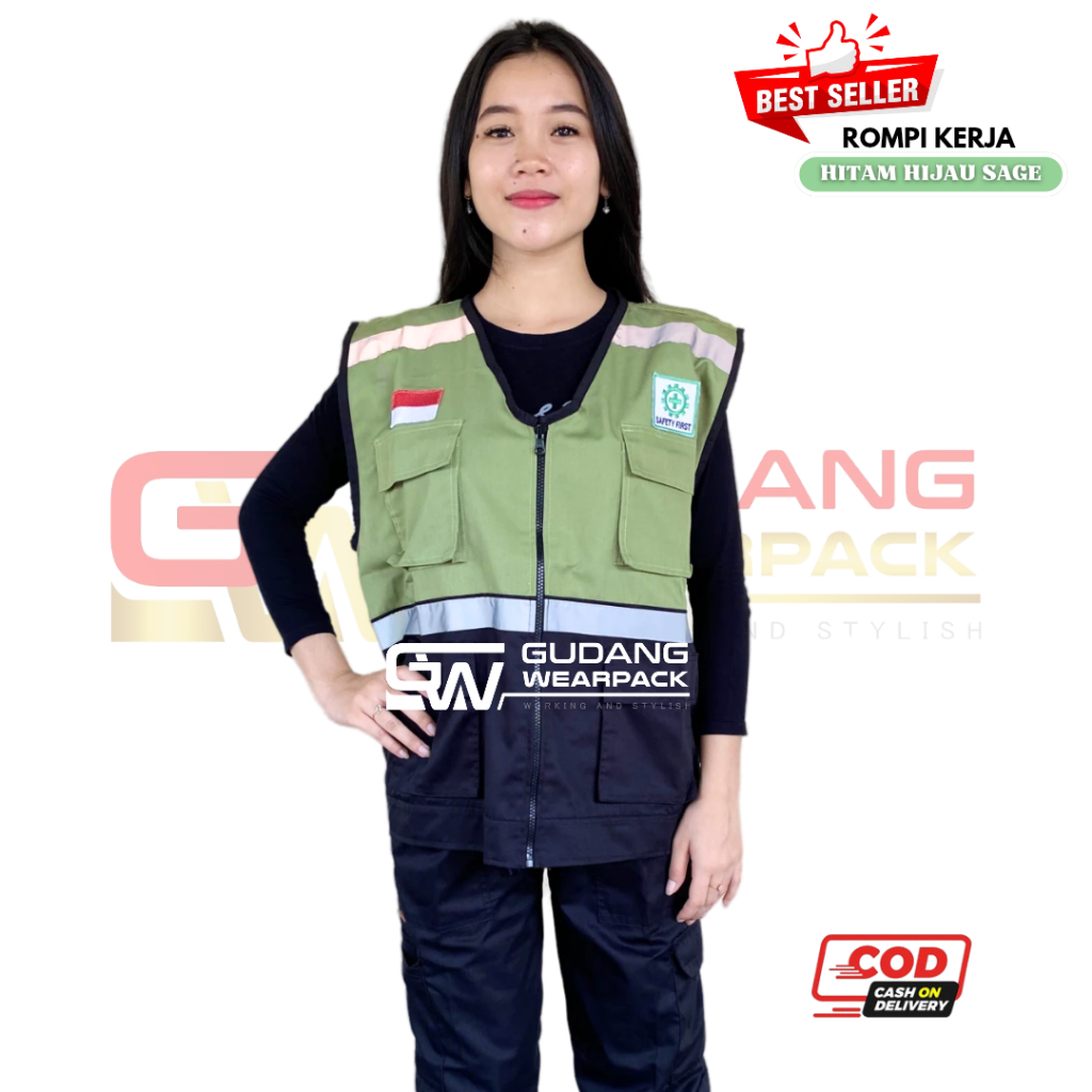 Wearpack Atasan Rompi Warna Hitam Hijau sage (rompi kerja) - gudang wearpack