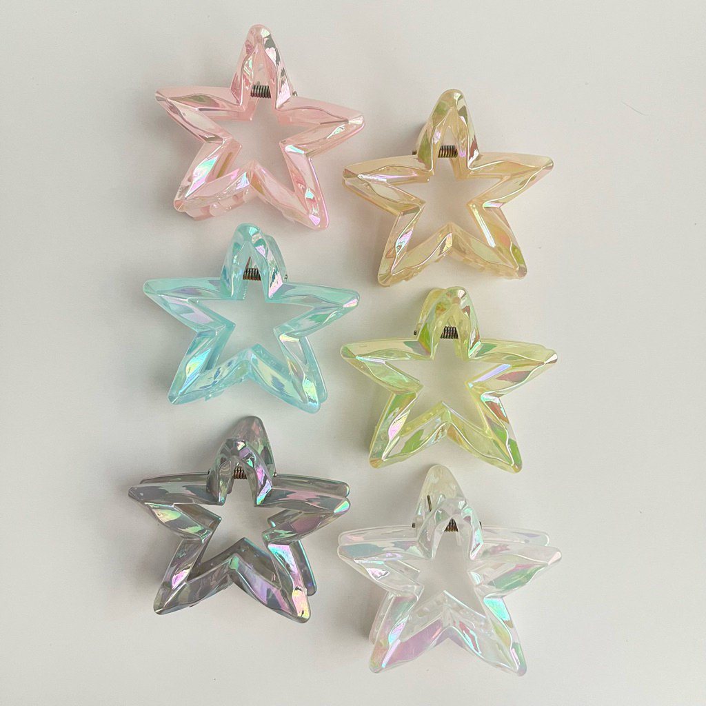 [7CM] STAR HAIR CLAW JEPIT RAMBUT BINTANG HOLOGRAM KEP RAMBUT BINTANG