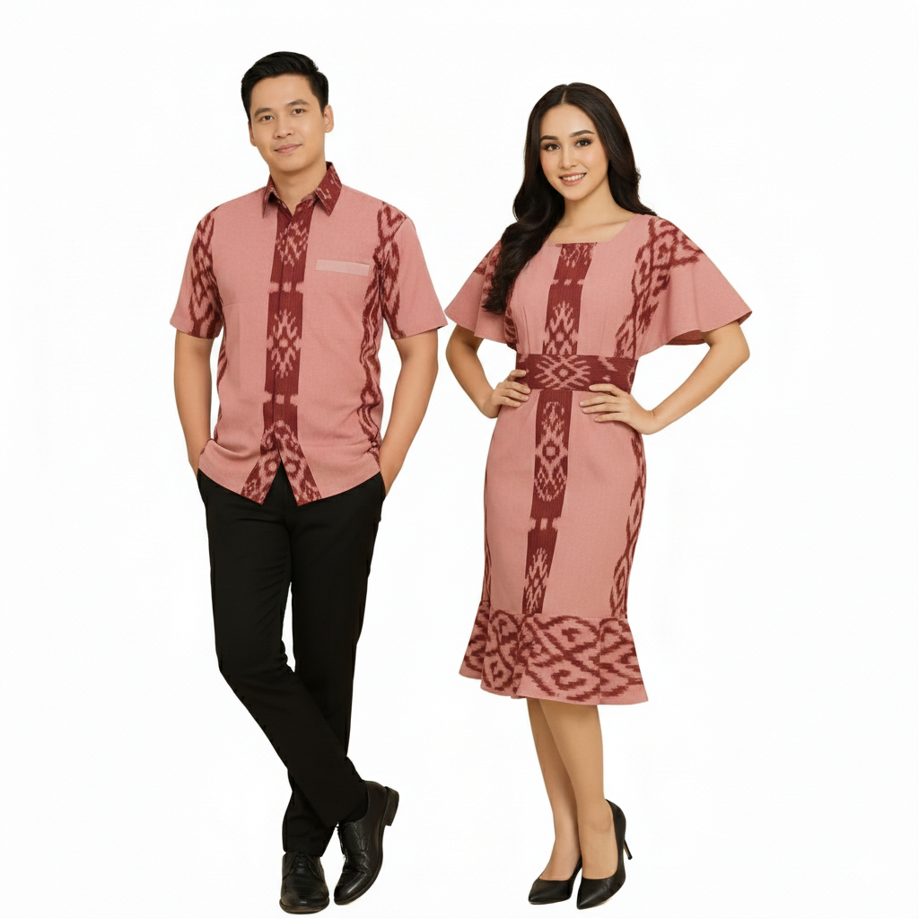 COUPLE TENUN DRESS WANITA KEMEJA PRIA PREMIUM DIJUAL TERPISAH WARNA PINK