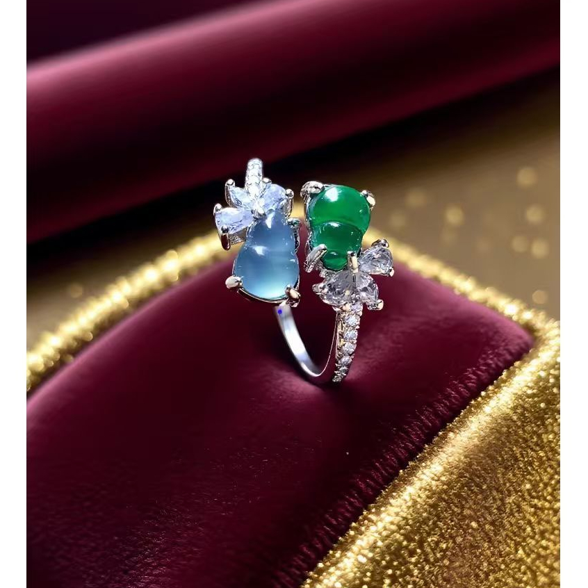 Cincin giok Burma asli,perhiasan cincin  diskon batu permata giok Burma hijau es perak sterling 925.