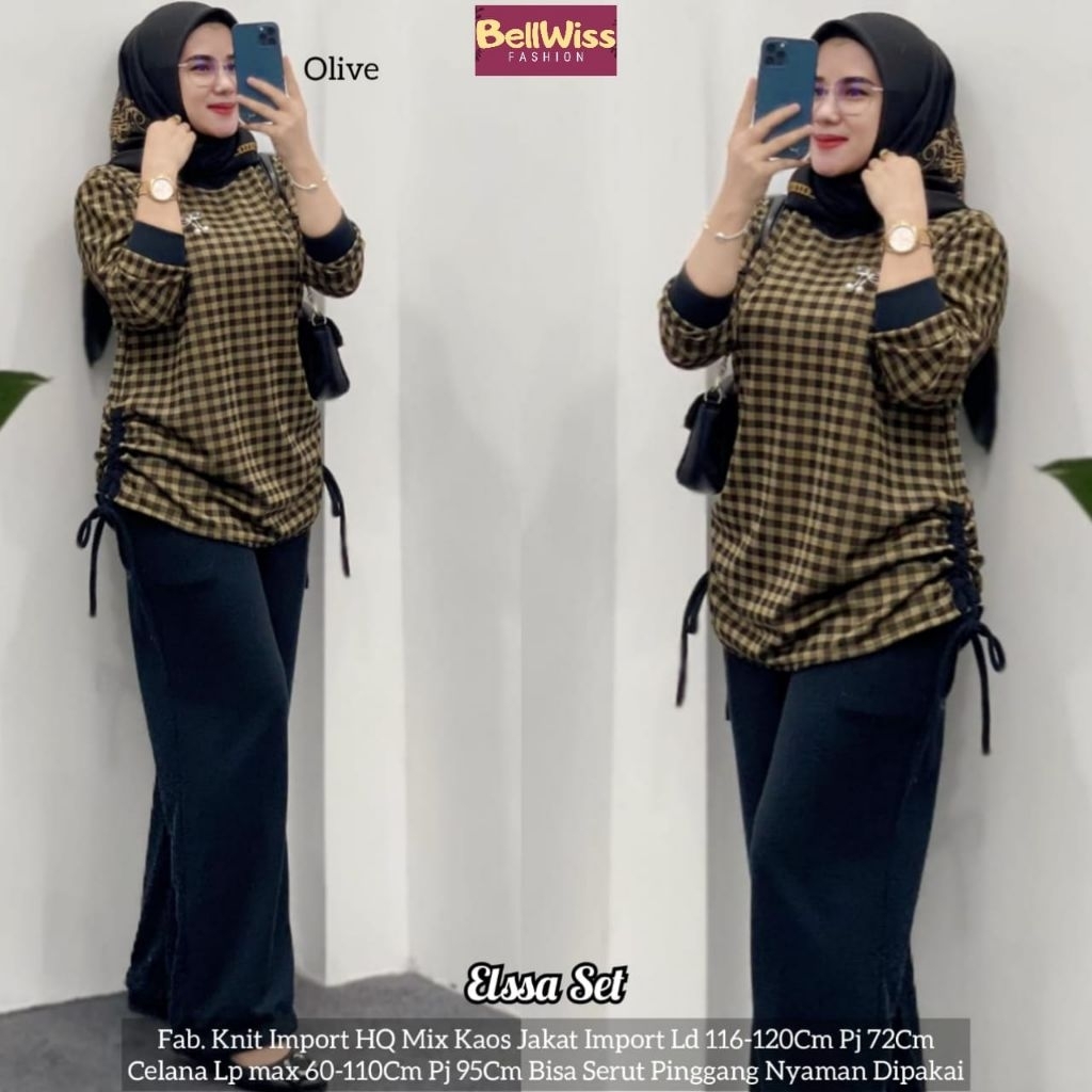 KINAN SET / ELSSA SETELAN BLOUSE CELANA POLOS KNIT ORI BELLWIS