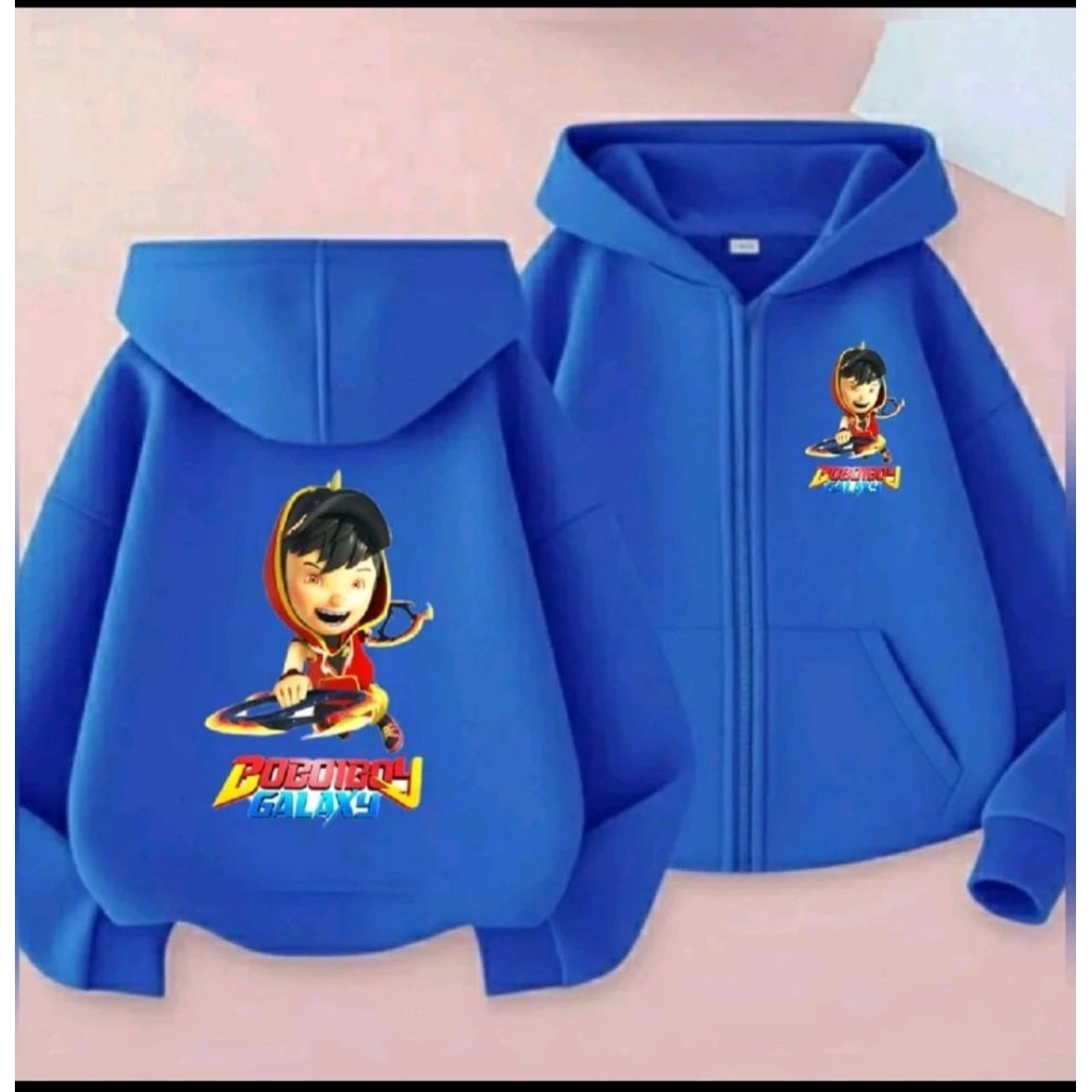 ZIPPER HOODIE SWITER Anak Gambar Cartoon Boboiboy Terbaru Fashion Warna Biru Dengan Desain Boboiboy 