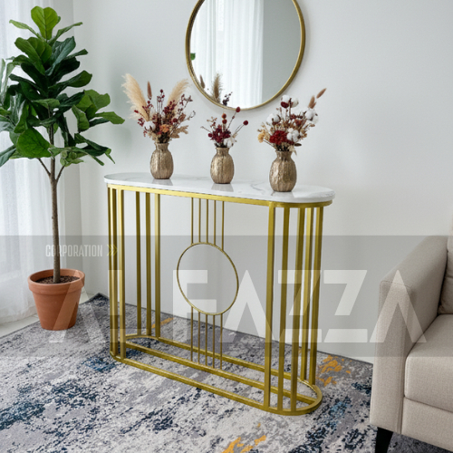 Meja Consule Ruang tamu Minimalis OVALE industrial Hpl Motif Marmer