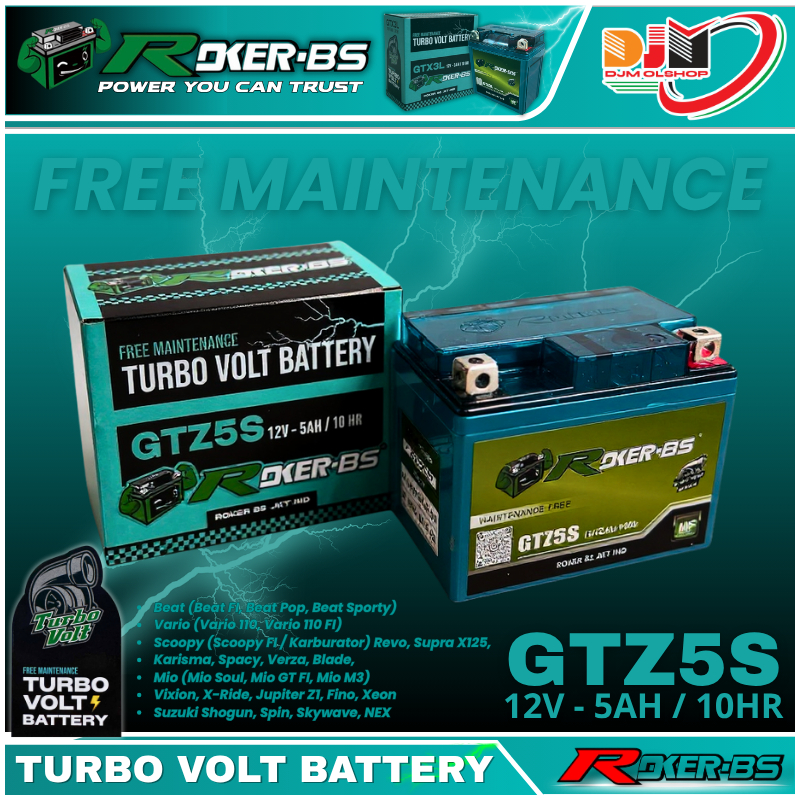 ROKER BS GTZ5S Aki Motor Turbo Volt Battery 12V 5Ah Beat Vario Mio J M3 Vixion R15