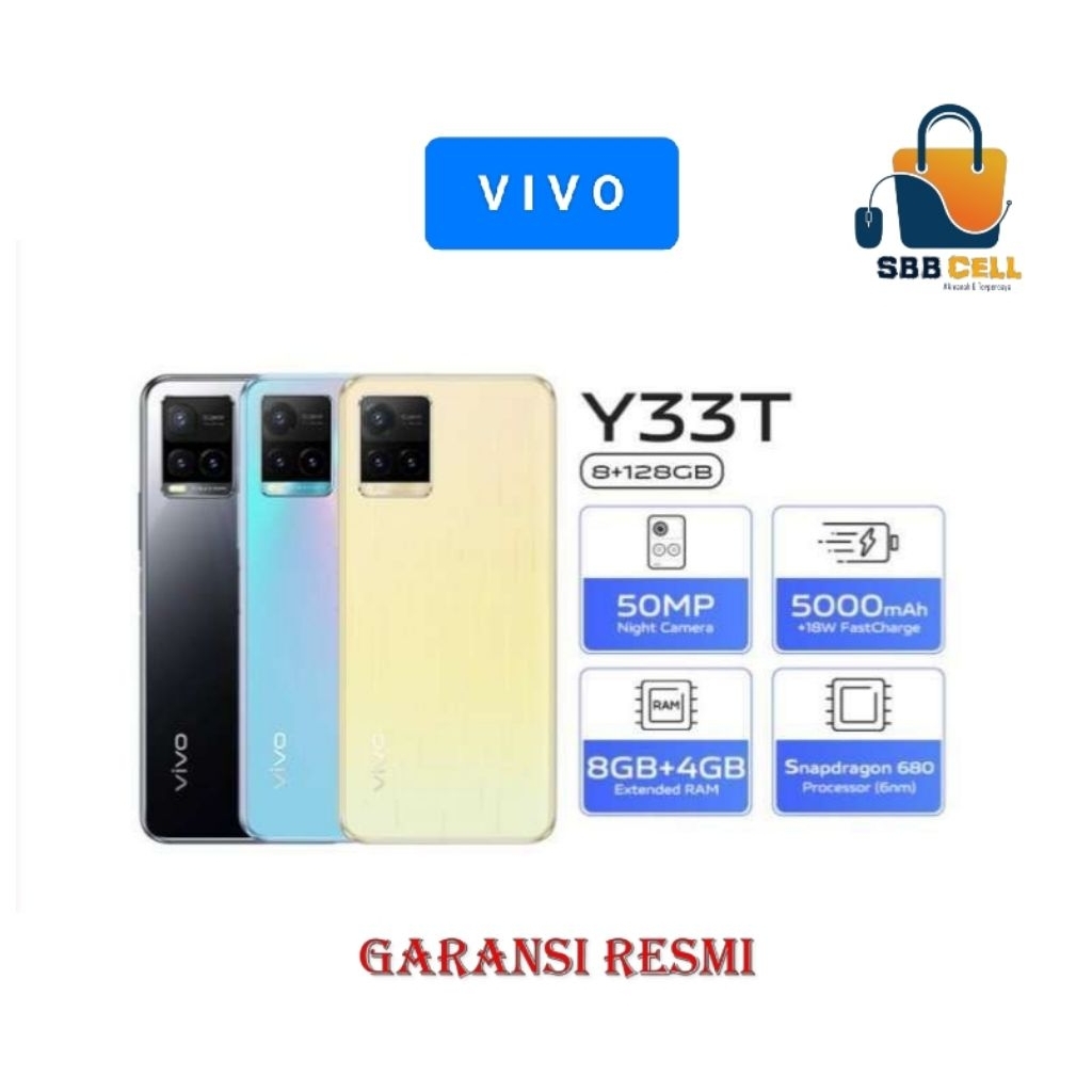 HP VIVO Y33T 8/128 GB - VIVO Y 33 T RAM 8GB ROM 128GB GARANSI RESMI VIVO