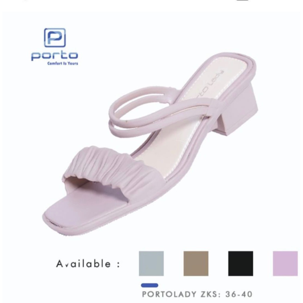 Porto Lady ZKS Sandal Wanita Black Heels Hak Tahu Karet