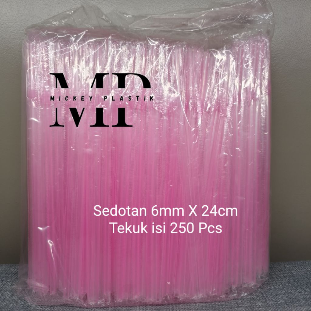 SEDOTAN STERIL PINK / SEDOTAN PINK TEKUK 6MM X 24CM ISI 250 PCS / STERIL HIGENIES KEMASAAN PLASTIK