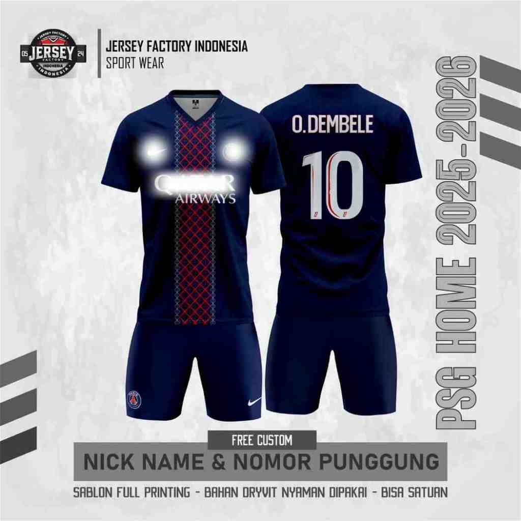 JERSEY SEPAK BOLA PSG HOME NAVY 2025-2026 ANAK DEWASA / free custom nama dan nomor punggung full pri