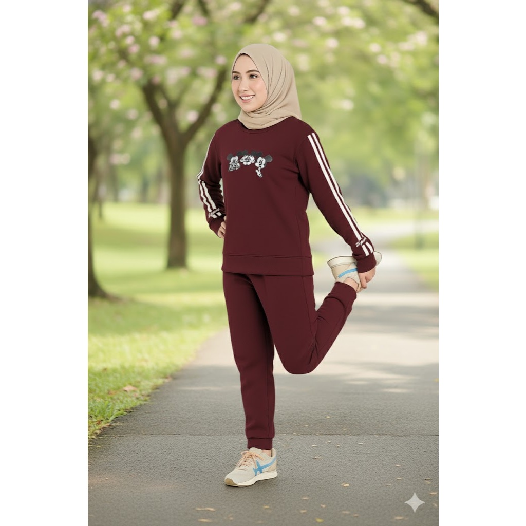 MKY SET Setelan Kaos Celana Olahraga Muslimah Training Senam Wanita Lengan Panjang Jumbo Big Size XL