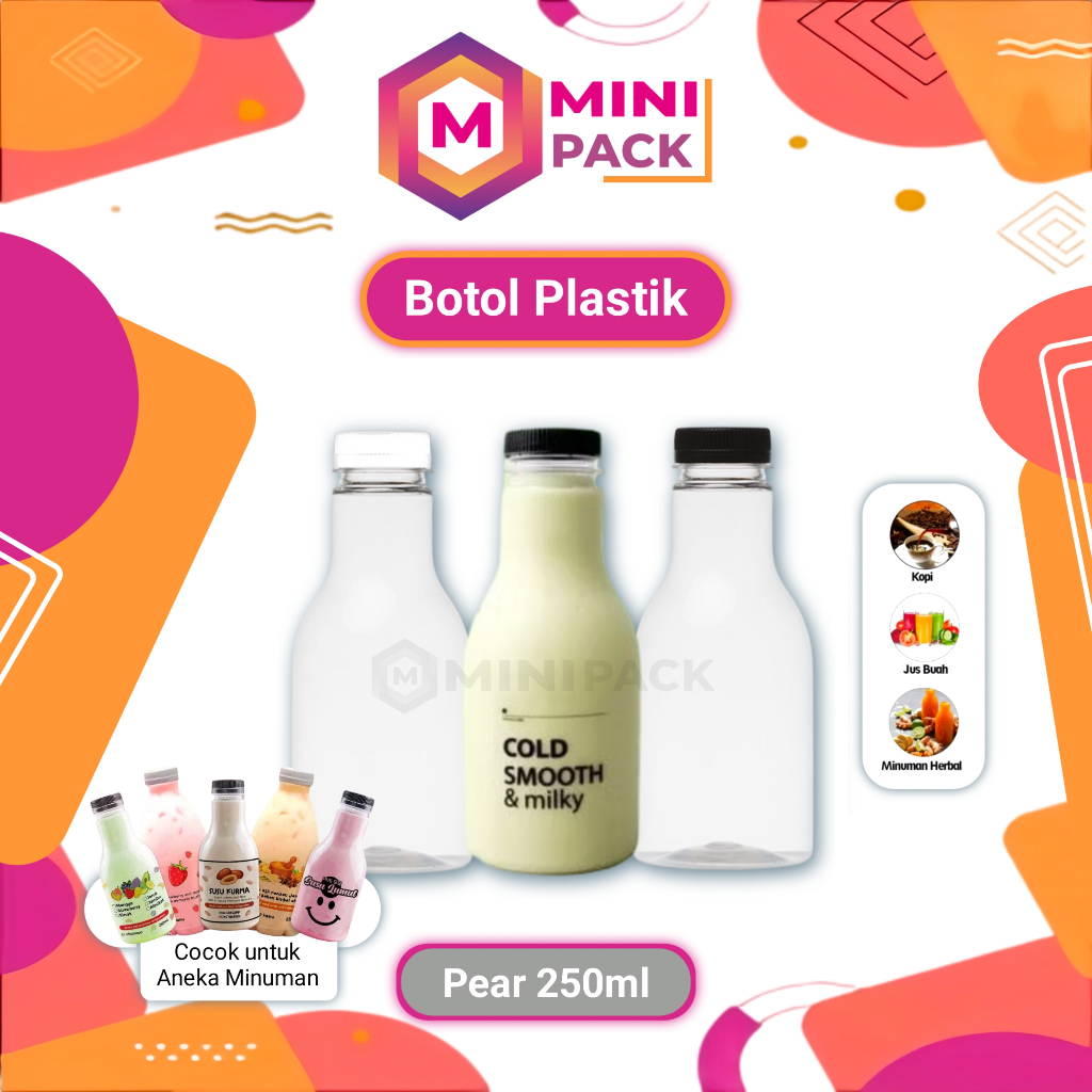 Botol Pear Pir Plastik Transparan Puding Jus Susu Segar Kedelai Jamu Sirup 250ml 250 ml Kopi Matcha 