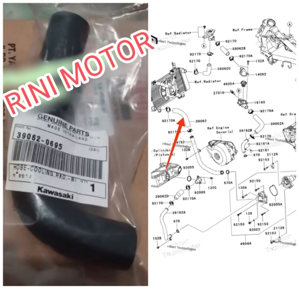 selang radiator Ninja 250fi old Ninja 250 karbu original