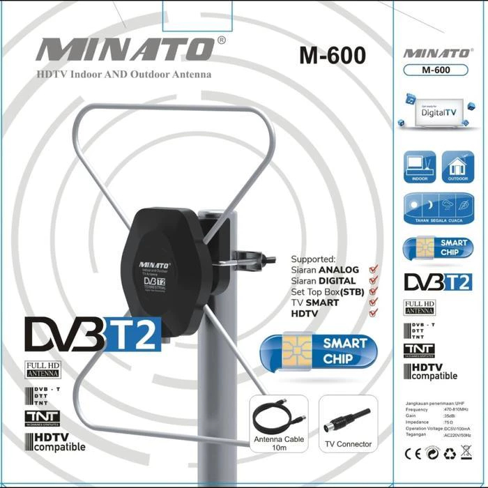 Antena Digital Minato HDTV M-600 Indoor Outdoor – Siaran Jernih Tanpa Kabel Parabola