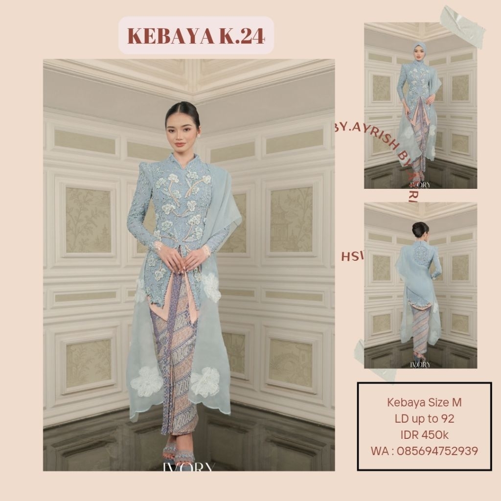 sewa / rent kebaya ivory studio blue cantik fullset