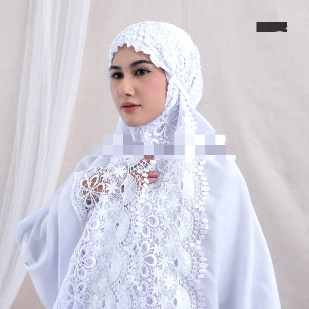mukena katun micro putih renda depan/mukena katun putih bersih renda full