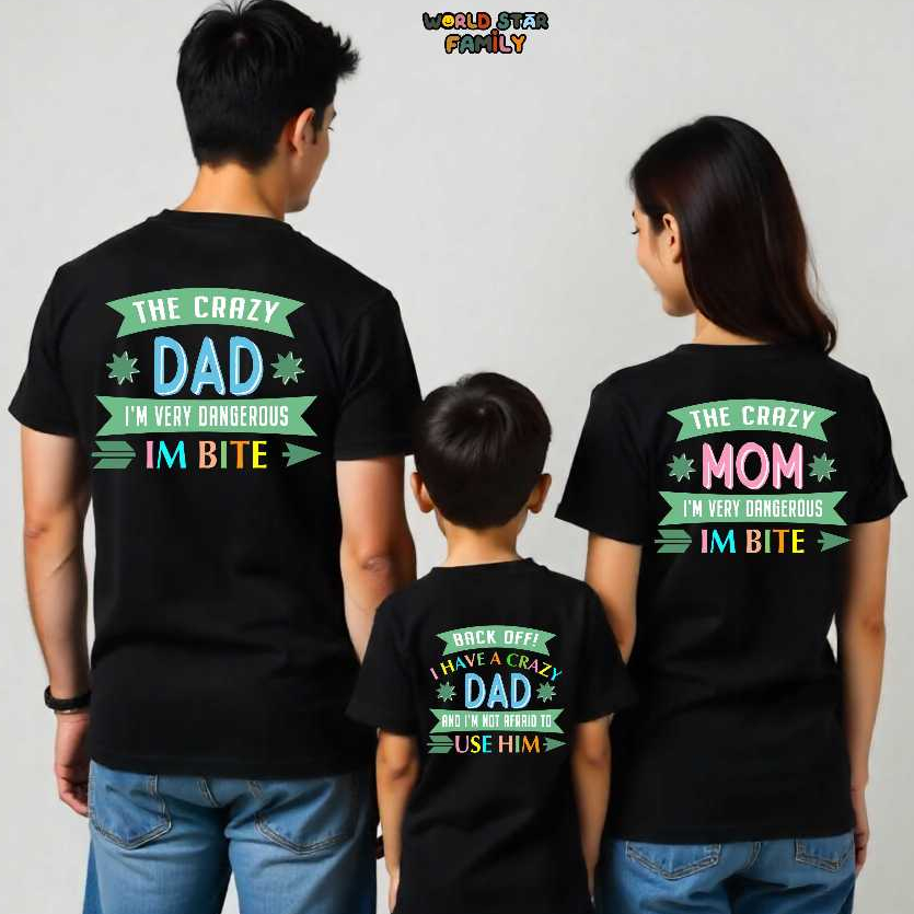 WSF Kaos Couple Keluarga Papa Mama Anak – Baju Family Matching Lucu Tema The Crazy Mom Dad & Kid | K