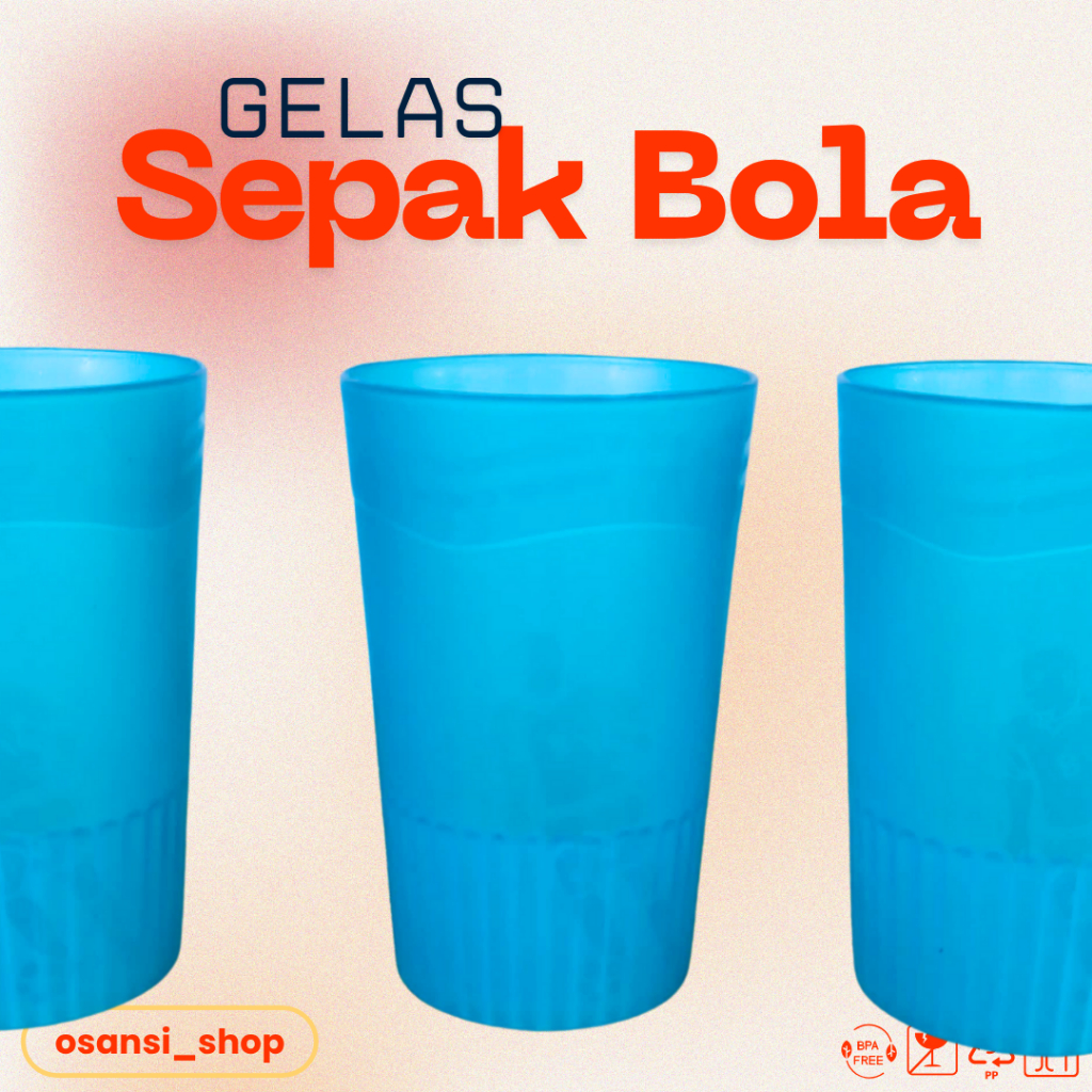 GELAS PLASTIK MOTIF SEPAK BOLA (350ML) 6 PCS WARNA BIRU
