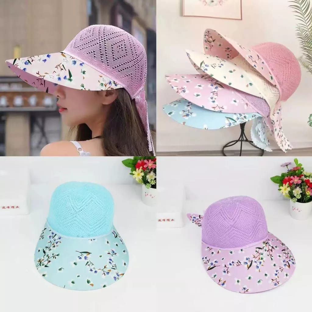 Topi Visor Pantai Wanita BUNGA MUSIM PANAS - Topi Pantai Wanita- Topi Berkebun - Topi Jogging Golf S