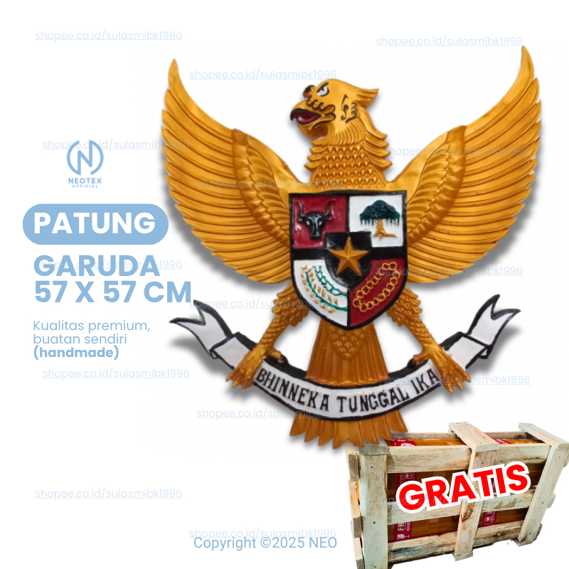 Hiasan Patung Lambang Burung Garuda Pancasila Indonesia Pajangan Dinding 57X57 3D Tempel Gantung Dek