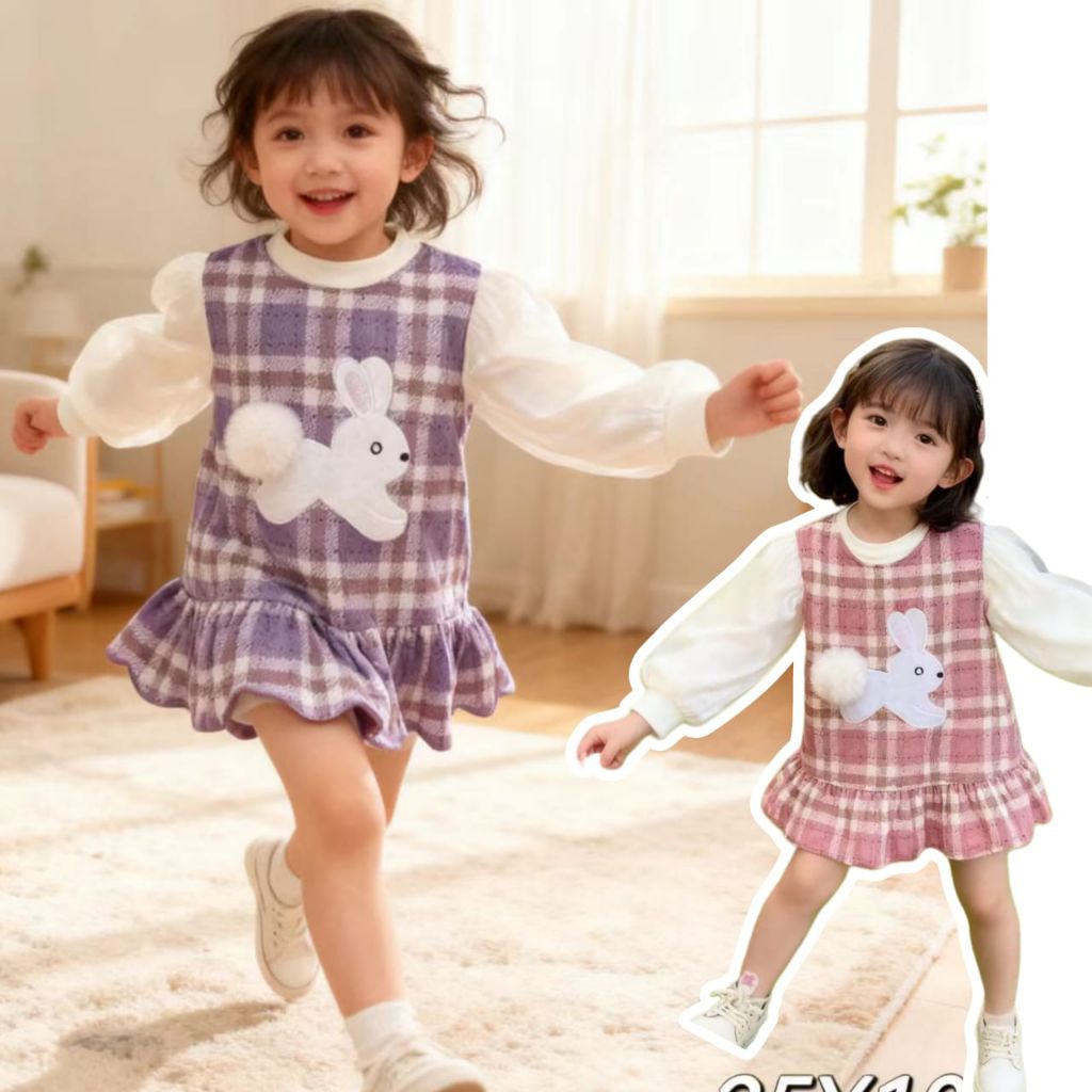 [ Sweetie Dress ] Dress Anak 2in1 Lengan Panjang Usia 1-5 th Dress Anak Perempuan Lengan Balon Impor