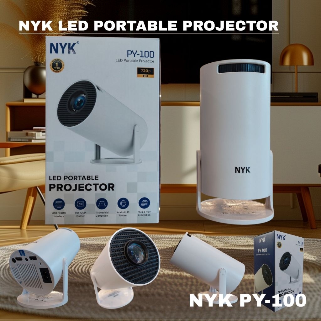 Mini Smart Projector NYK PY-100 200 ANSI Lumens HD 720P - Mini LCD Projector NYK Smart Android PY 10