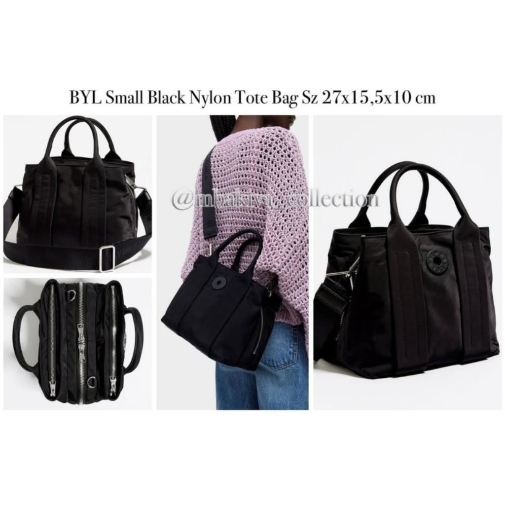 BYL Small Black Nylon Tote Bag