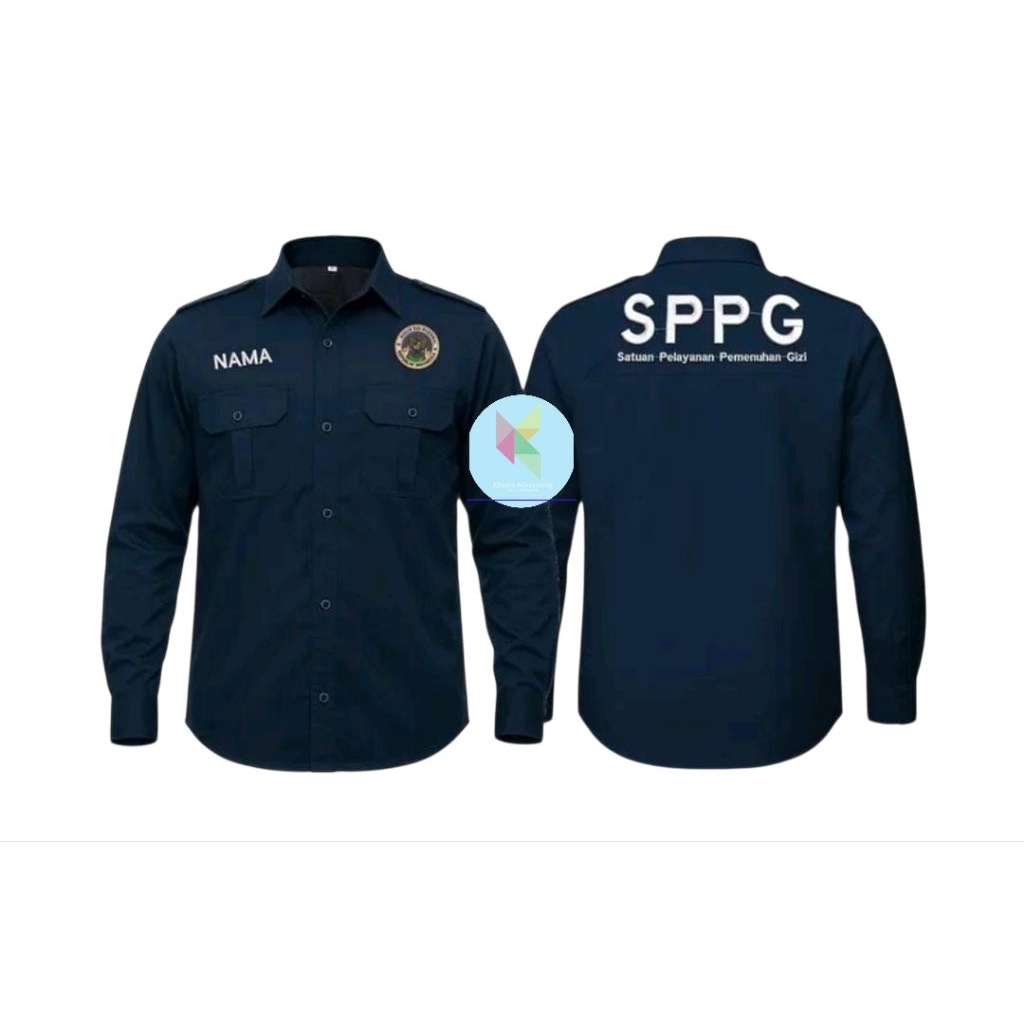 kemeja SPPG BGN baju SPPG BGN seragam SPPG BGN Navy Lengan Panjang Kantong 2